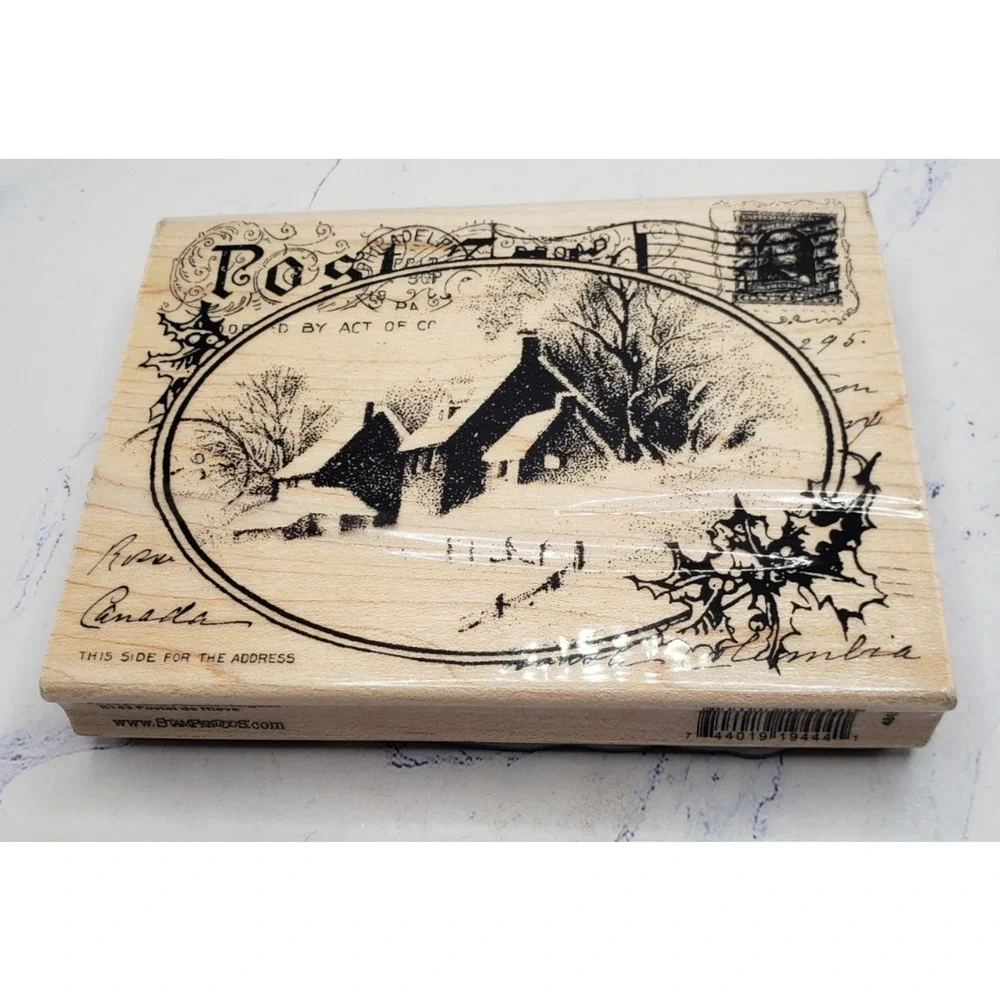 Stampendous Snowy Postcard Winter Scene Wood Mounted Rubber Stamp R143